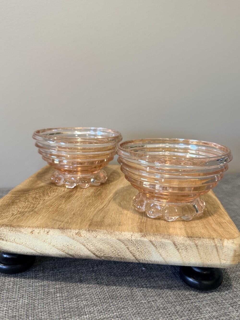 Unmarked Pink Depression Style Glass Round Bowls Set of 2 Small Dishes